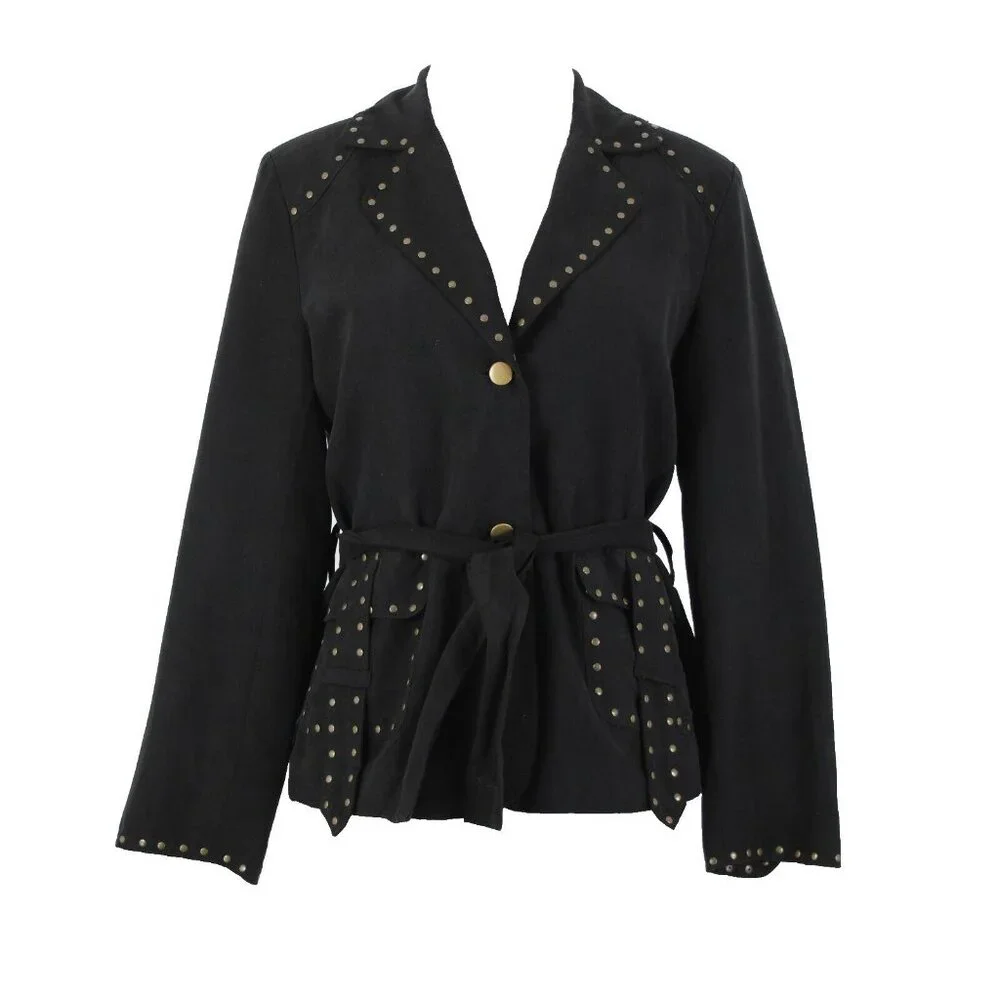 Carole Little Petites Sz M Black Bronze Studded Pockets Lined Polyester Jacket - Picture 2 of 16